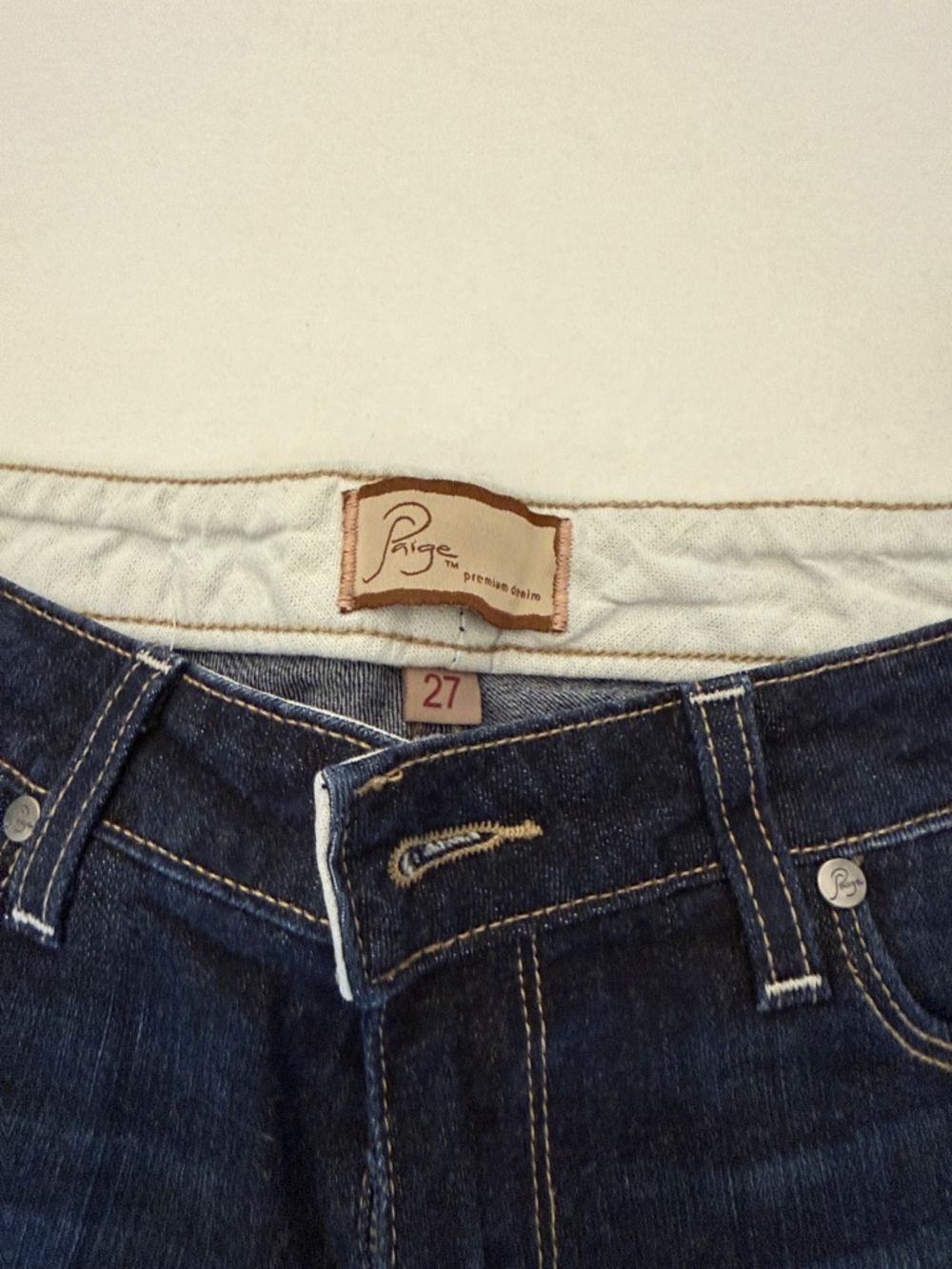 PAIGE Dark Indigo Frayed Hem Jean Shorts - Picture 2 of 9